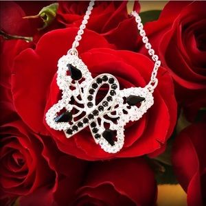 Melanoma Black Ribbon Butterfly Necklace